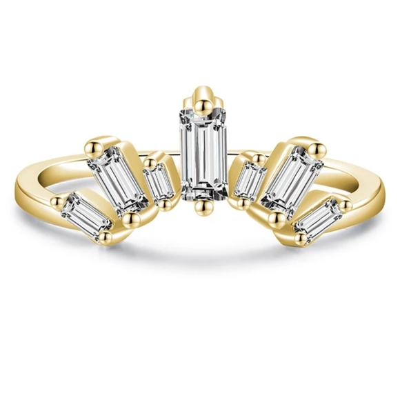 Yellow Gold Sterling Silver Zircon Diamonds Crown Ring Enhancer Emerald Cut - Picture 1 of 13